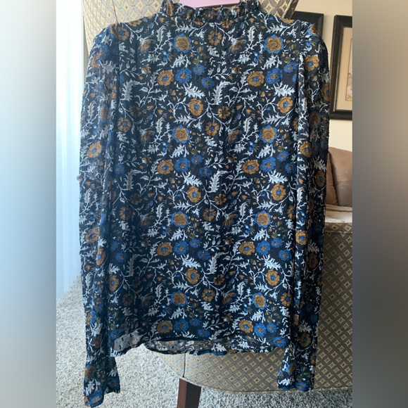 Joie Swiss Dot Floral Print Ruffled Split Tie Neck Blouse Puff Sleeves Size S - Picture 5 of 14